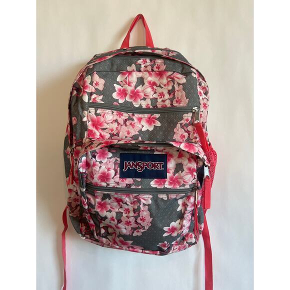 JANSPORT BACKPACK BIG STUDENT PLUMERIA PINK GREY FLORAL CHERRY BLOSSOM - Picture 1 of 15